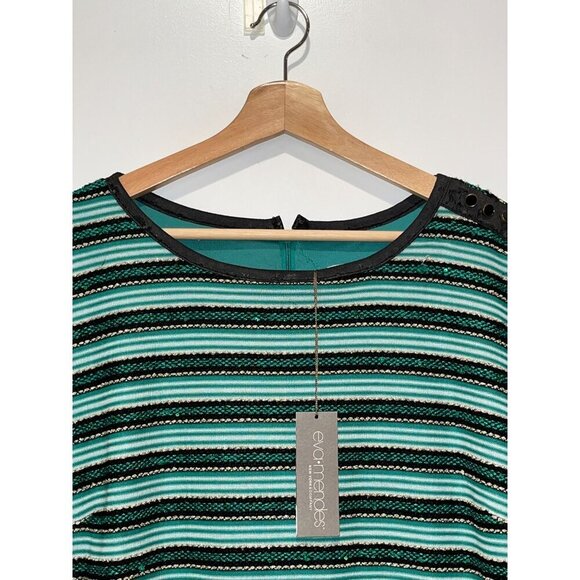 NWT Eva Mendes Green/Black Striped Sequin Shift Midi Dress XXL Womens - Picture 4 of 14